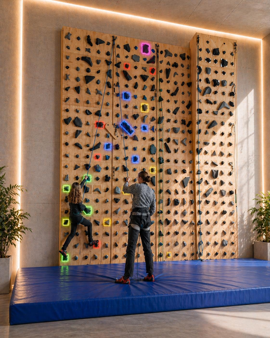 Klettern, Bouldern und digitale Routenführung in einer Wand